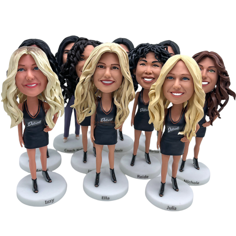 Custom Cheerleading Team Bobbleheads – Personalized Squad Figurines with Pom-Poms & Uniforms