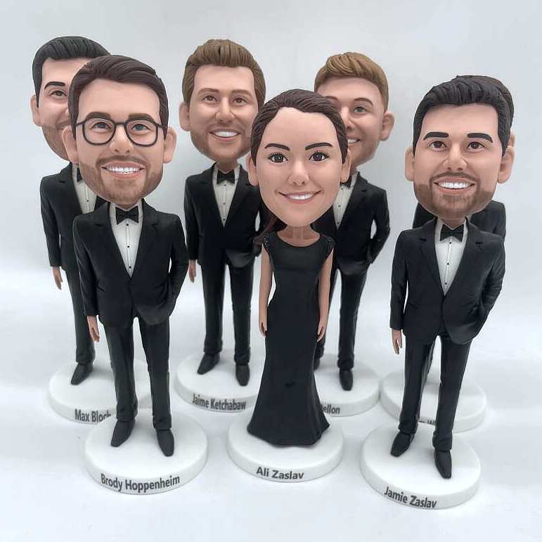 Baseball Team Fans Groomsmen Gifts  – Grooomsmen Holding Their Own Jersey Bobbleheads