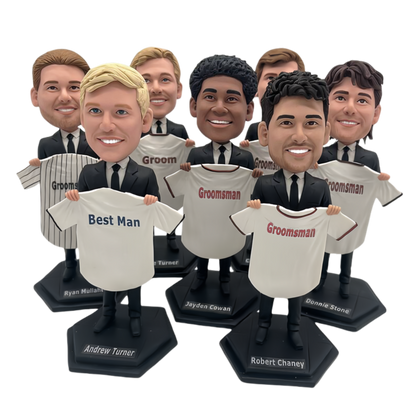 Baseball Team Fans Groomsmen Gifts  – Grooomsmen Holding Their Own Jersey Bobbleheads